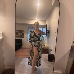 Reformation Black and White One Shoulder Dress